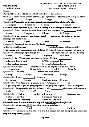 Đề kiểm tra 1 tiết lần 1 môn Tiếng Anh Lớp 10 - Năm học 2019-2020
